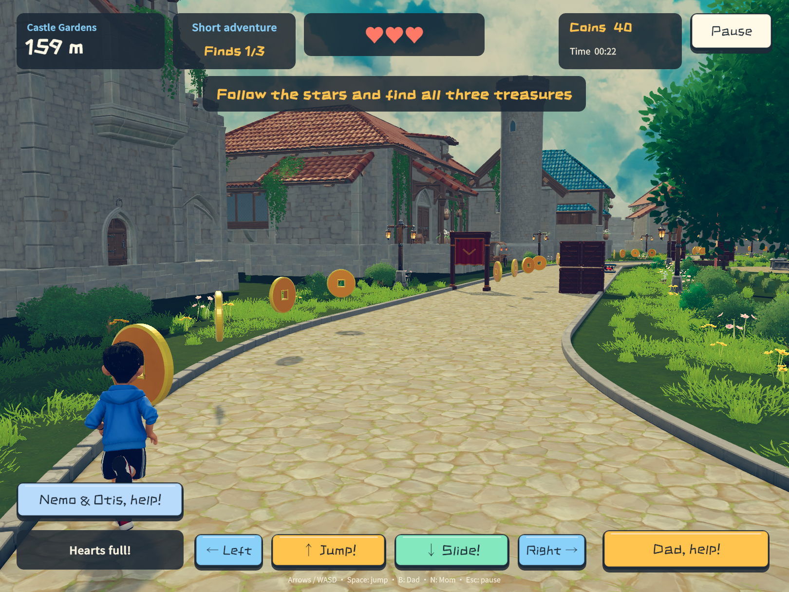 Winston in Castle Gardens with coins and a golden gate